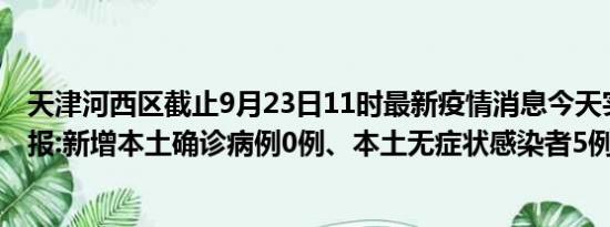 天津河西区截止9月23日11时最新疫情消息今天实时数据通报:新增本土确诊病例0例、本土无症状感染者5例