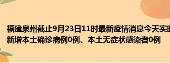 福建泉州截止9月23日11时最新疫情消息今天实时数据通报:新增本土确诊病例0例、本土无症状感染者0例