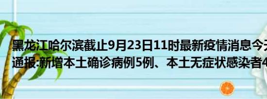 黑龙江哈尔滨截止9月23日11时最新疫情消息今天实时数据通报:新增本土确诊病例5例、本土无症状感染者4例