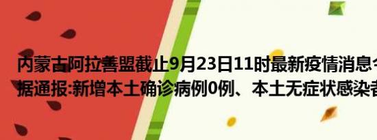 内蒙古阿拉善盟截止9月23日11时最新疫情消息今天实时数据通报:新增本土确诊病例0例、本土无症状感染者0例