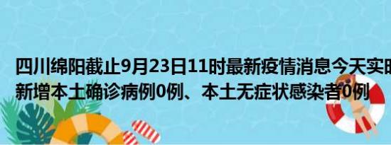 四川绵阳截止9月23日11时最新疫情消息今天实时数据通报:新增本土确诊病例0例、本土无症状感染者0例