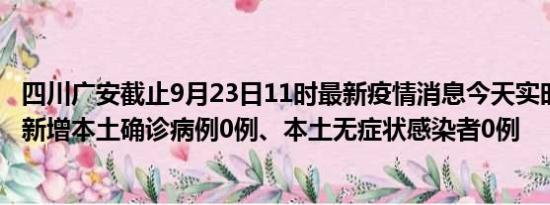 四川广安截止9月23日11时最新疫情消息今天实时数据通报:新增本土确诊病例0例、本土无症状感染者0例