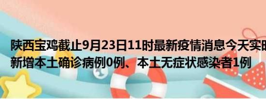 陕西宝鸡截止9月23日11时最新疫情消息今天实时数据通报:新增本土确诊病例0例、本土无症状感染者1例