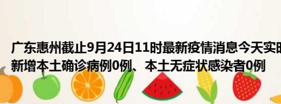 广东惠州截止9月24日11时最新疫情消息今天实时数据通报:新增本土确诊病例0例、本土无症状感染者0例