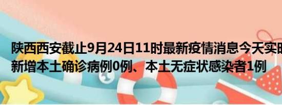 陕西西安截止9月24日11时最新疫情消息今天实时数据通报:新增本土确诊病例0例、本土无症状感染者1例