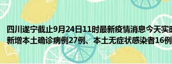 四川遂宁截止9月24日11时最新疫情消息今天实时数据通报:新增本土确诊病例27例、本土无症状感染者16例