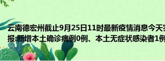 云南德宏州截止9月25日11时最新疫情消息今天实时数据通报:新增本土确诊病例0例、本土无症状感染者1例