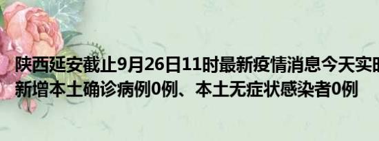 陕西延安截止9月26日11时最新疫情消息今天实时数据通报:新增本土确诊病例0例、本土无症状感染者0例