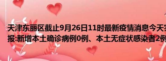 天津东丽区截止9月26日11时最新疫情消息今天实时数据通报:新增本土确诊病例0例、本土无症状感染者2例