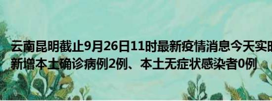 云南昆明截止9月26日11时最新疫情消息今天实时数据通报:新增本土确诊病例2例、本土无症状感染者0例