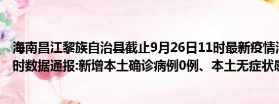 海南昌江黎族自治县截止9月26日11时最新疫情消息今天实时数据通报:新增本土确诊病例0例、本土无症状感染者0例