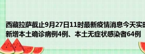 西藏拉萨截止9月27日11时最新疫情消息今天实时数据通报:新增本土确诊病例4例、本土无症状感染者64例