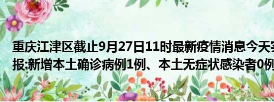 重庆江津区截止9月27日11时最新疫情消息今天实时数据通报:新增本土确诊病例1例、本土无症状感染者0例