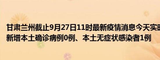 甘肃兰州截止9月27日11时最新疫情消息今天实时数据通报:新增本土确诊病例0例、本土无症状感染者1例