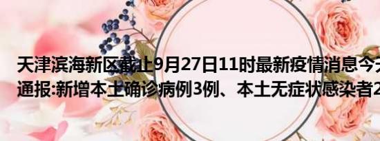 天津滨海新区截止9月27日11时最新疫情消息今天实时数据通报:新增本土确诊病例3例、本土无症状感染者25例