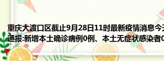 重庆大渡口区截止9月28日11时最新疫情消息今天实时数据通报:新增本土确诊病例0例、本土无症状感染者0例