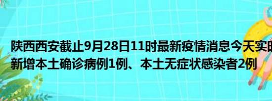 陕西西安截止9月28日11时最新疫情消息今天实时数据通报:新增本土确诊病例1例、本土无症状感染者2例