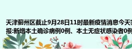 天津蓟州区截止9月28日11时最新疫情消息今天实时数据通报:新增本土确诊病例0例、本土无症状感染者0例