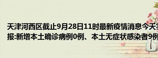 天津河西区截止9月28日11时最新疫情消息今天实时数据通报:新增本土确诊病例0例、本土无症状感染者9例