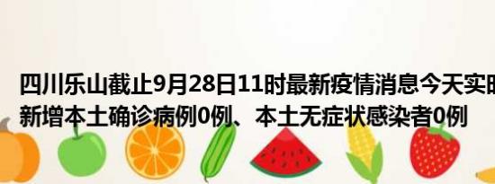 四川乐山截止9月28日11时最新疫情消息今天实时数据通报:新增本土确诊病例0例、本土无症状感染者0例