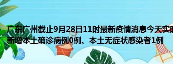 广东广州截止9月28日11时最新疫情消息今天实时数据通报:新增本土确诊病例0例、本土无症状感染者1例