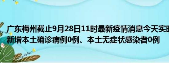 广东梅州截止9月28日11时最新疫情消息今天实时数据通报:新增本土确诊病例0例、本土无症状感染者0例