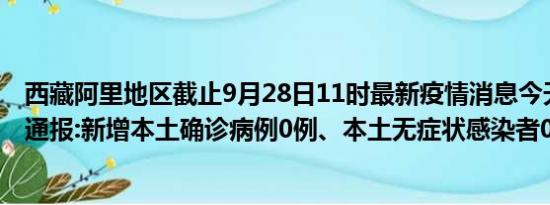 西藏阿里地区截止9月28日11时最新疫情消息今天实时数据通报:新增本土确诊病例0例、本土无症状感染者0例