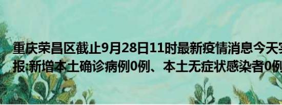 重庆荣昌区截止9月28日11时最新疫情消息今天实时数据通报:新增本土确诊病例0例、本土无症状感染者0例