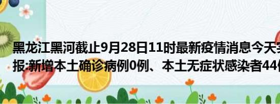 黑龙江黑河截止9月28日11时最新疫情消息今天实时数据通报:新增本土确诊病例0例、本土无症状感染者44例