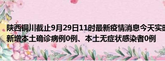 陕西铜川截止9月29日11时最新疫情消息今天实时数据通报:新增本土确诊病例0例、本土无症状感染者0例