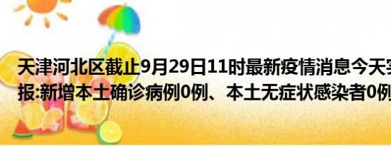 天津河北区截止9月29日11时最新疫情消息今天实时数据通报:新增本土确诊病例0例、本土无症状感染者0例