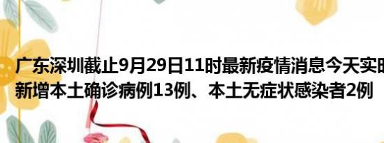 广东深圳截止9月29日11时最新疫情消息今天实时数据通报:新增本土确诊病例13例、本土无症状感染者2例