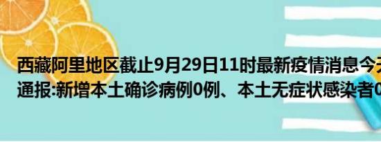 西藏阿里地区截止9月29日11时最新疫情消息今天实时数据通报:新增本土确诊病例0例、本土无症状感染者0例