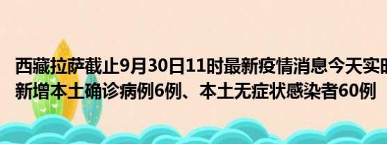 西藏拉萨截止9月30日11时最新疫情消息今天实时数据通报:新增本土确诊病例6例、本土无症状感染者60例