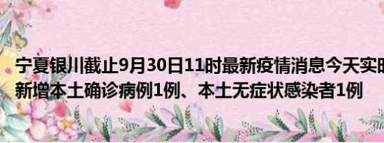 宁夏银川截止9月30日11时最新疫情消息今天实时数据通报:新增本土确诊病例1例、本土无症状感染者1例