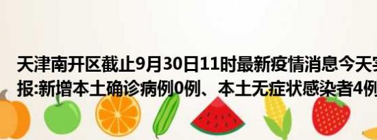 天津南开区截止9月30日11时最新疫情消息今天实时数据通报:新增本土确诊病例0例、本土无症状感染者4例