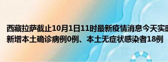 西藏拉萨截止10月1日11时最新疫情消息今天实时数据通报:新增本土确诊病例0例、本土无症状感染者18例