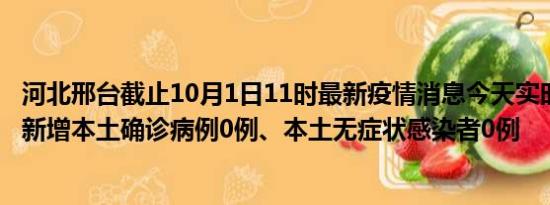 河北邢台截止10月1日11时最新疫情消息今天实时数据通报:新增本土确诊病例0例、本土无症状感染者0例