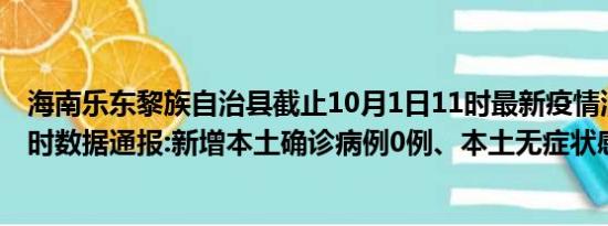 海南乐东黎族自治县截止10月1日11时最新疫情消息今天实时数据通报:新增本土确诊病例0例、本土无症状感染者0例