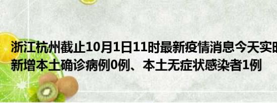 浙江杭州截止10月1日11时最新疫情消息今天实时数据通报:新增本土确诊病例0例、本土无症状感染者1例