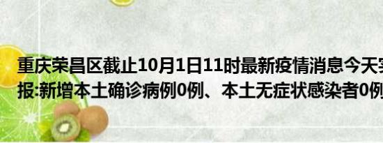 重庆荣昌区截止10月1日11时最新疫情消息今天实时数据通报:新增本土确诊病例0例、本土无症状感染者0例