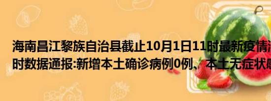 海南昌江黎族自治县截止10月1日11时最新疫情消息今天实时数据通报:新增本土确诊病例0例、本土无症状感染者0例