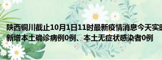 陕西铜川截止10月1日11时最新疫情消息今天实时数据通报:新增本土确诊病例0例、本土无症状感染者0例