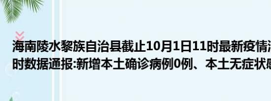 海南陵水黎族自治县截止10月1日11时最新疫情消息今天实时数据通报:新增本土确诊病例0例、本土无症状感染者0例