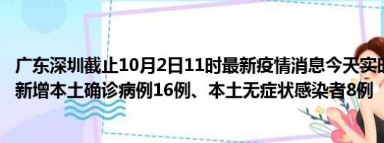 广东深圳截止10月2日11时最新疫情消息今天实时数据通报:新增本土确诊病例16例、本土无症状感染者8例