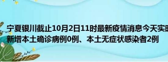 宁夏银川截止10月2日11时最新疫情消息今天实时数据通报:新增本土确诊病例0例、本土无症状感染者2例