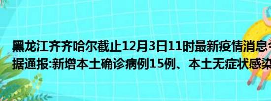 黑龙江齐齐哈尔截止12月3日11时最新疫情消息今天实时数据通报:新增本土确诊病例15例、本土无症状感染者84例