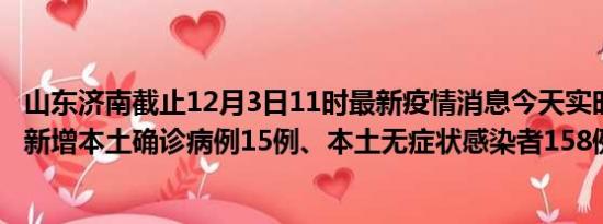 山东济南截止12月3日11时最新疫情消息今天实时数据通报:新增本土确诊病例15例、本土无症状感染者158例