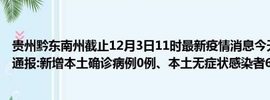 贵州黔东南州截止12月3日11时最新疫情消息今天实时数据通报:新增本土确诊病例0例、本土无症状感染者6例