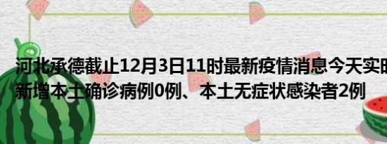 河北承德截止12月3日11时最新疫情消息今天实时数据通报:新增本土确诊病例0例、本土无症状感染者2例